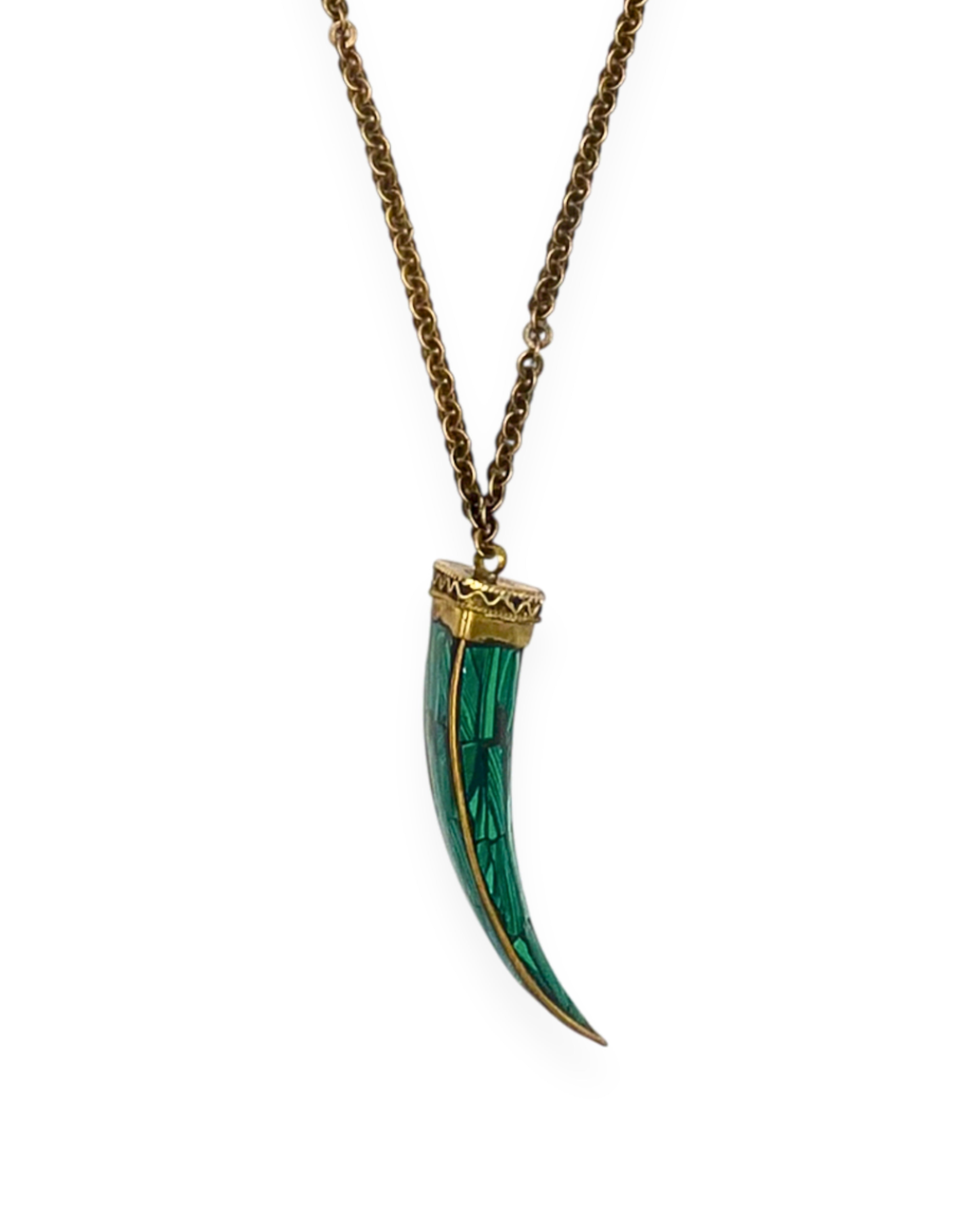 Malachite Horn Long Pendant Necklace