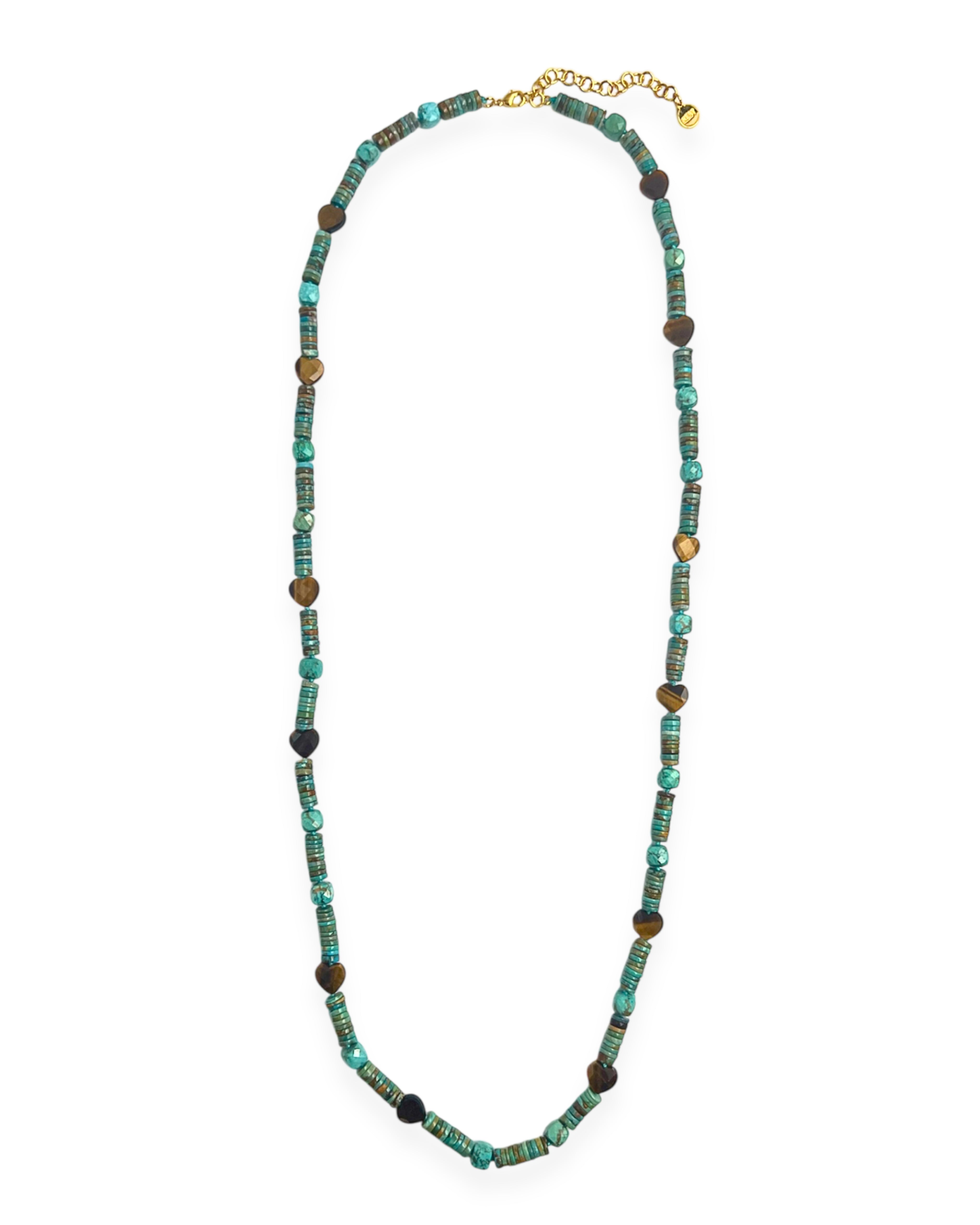 Turquoise and Tigers Eye Long Strand Necklace