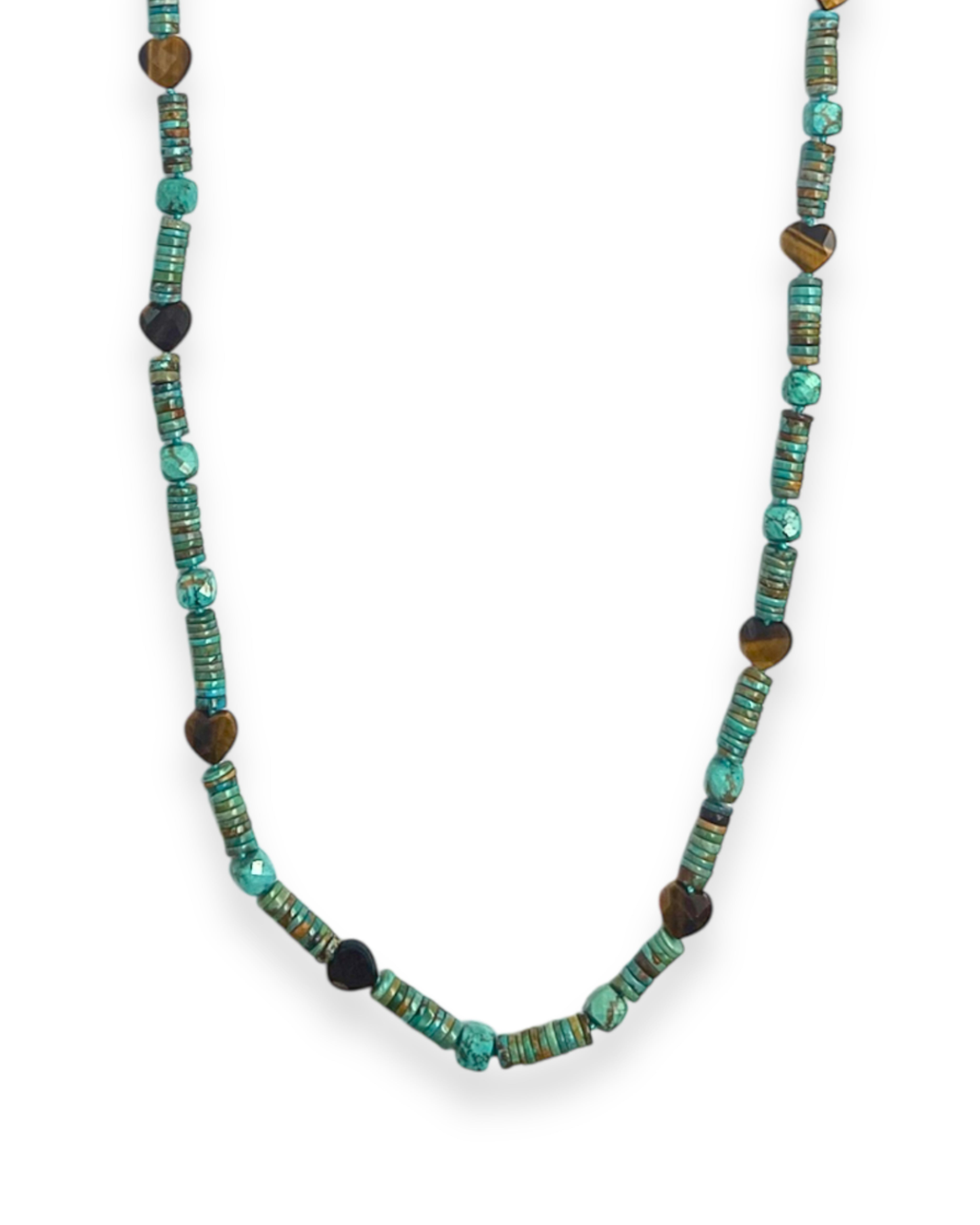 Turquoise and Tigers Eye Long Strand Necklace