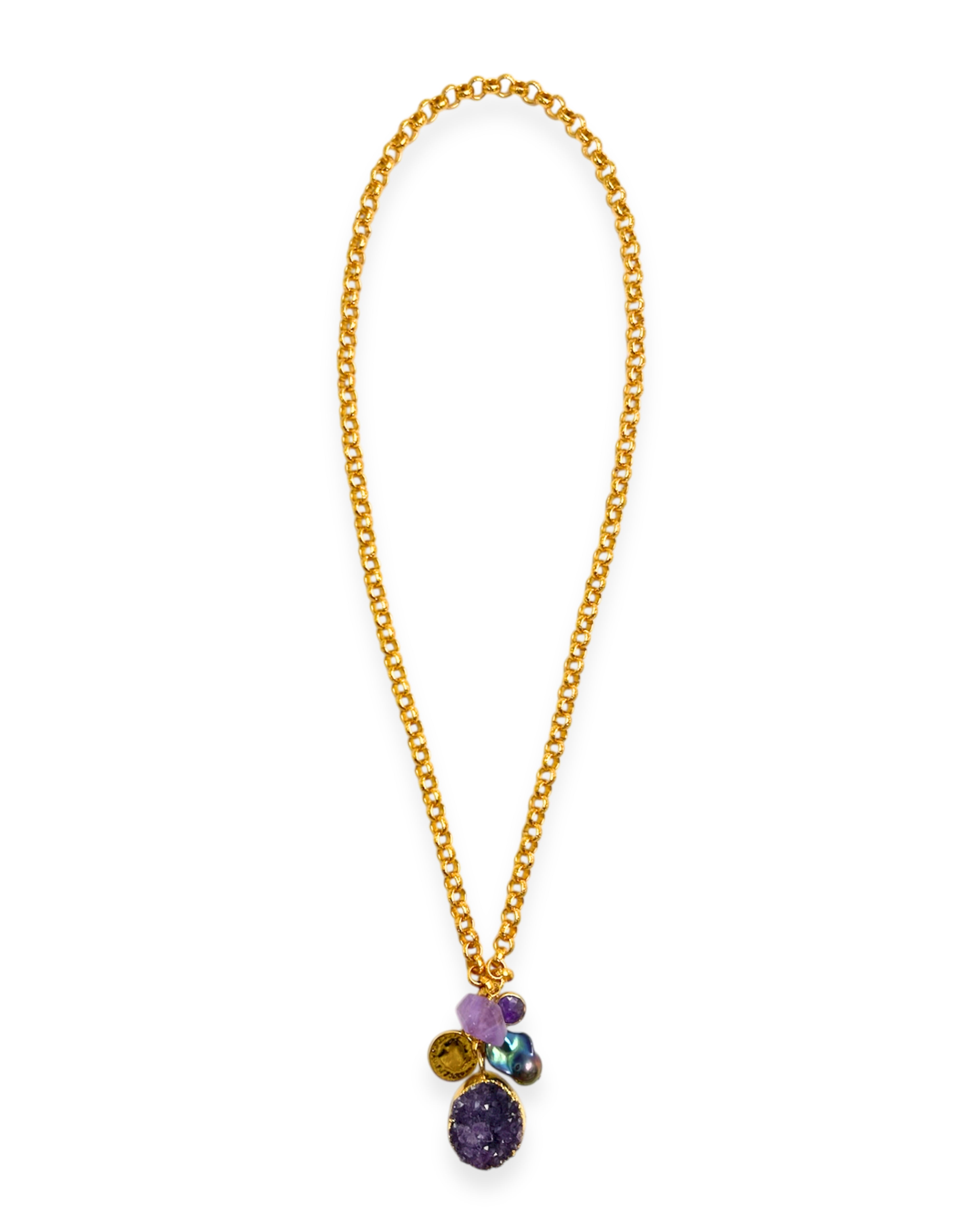 Amethyst Druzy Charm Necklace