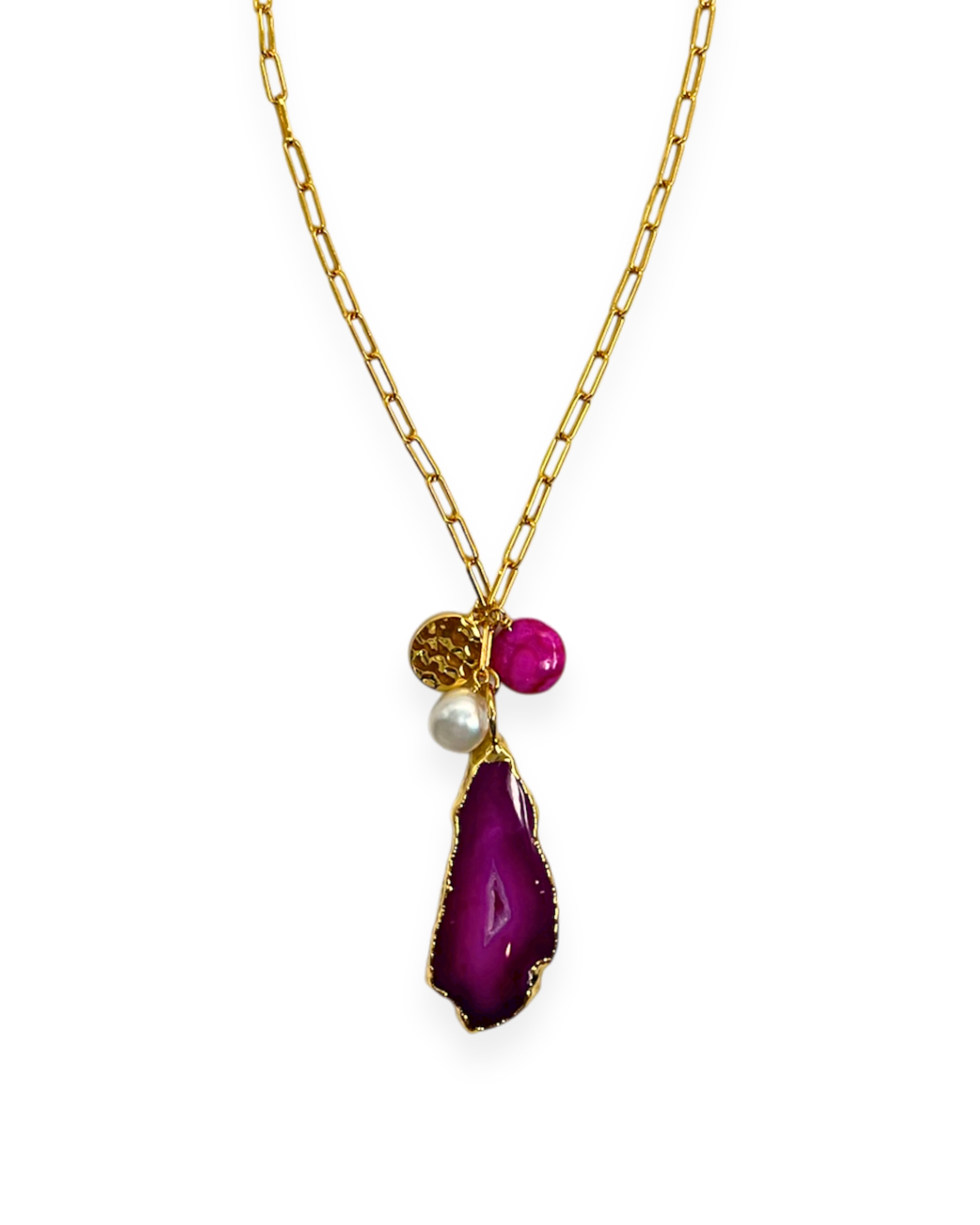 Magenta Agate Charm Necklace