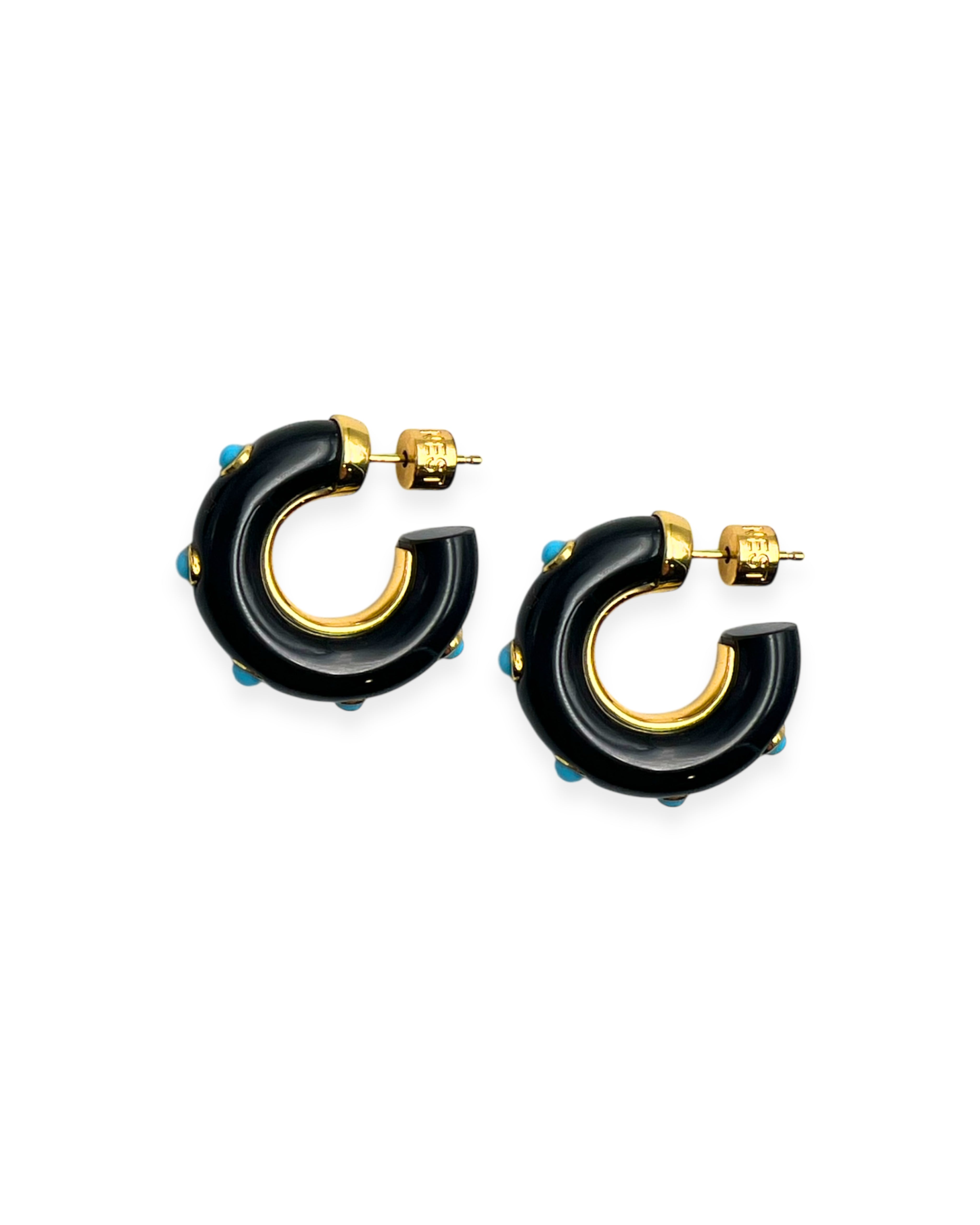 Black Onyx Turquoise Studded Hoop Earrings