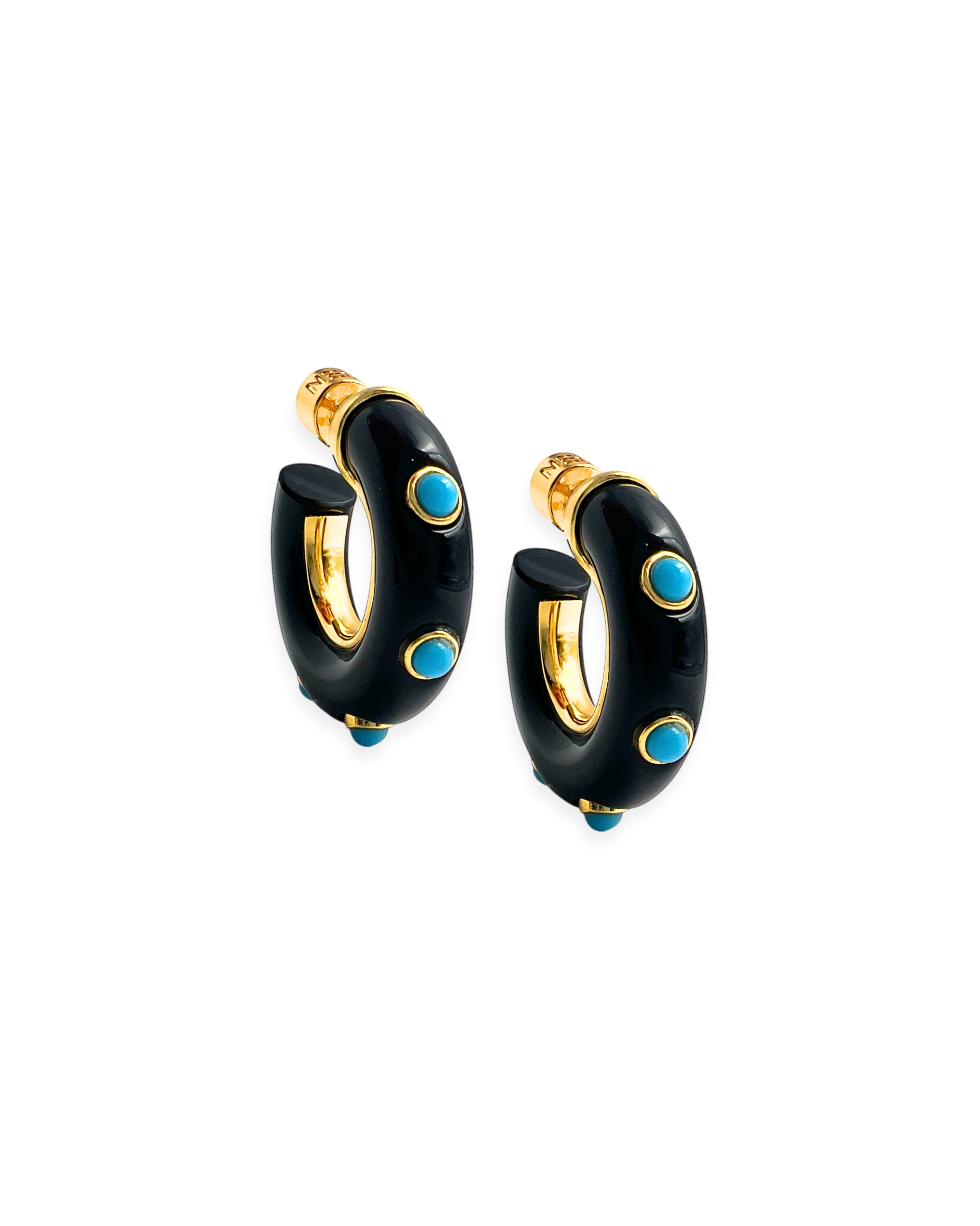 Black Onyx Turquoise Studded Hoop Earrings