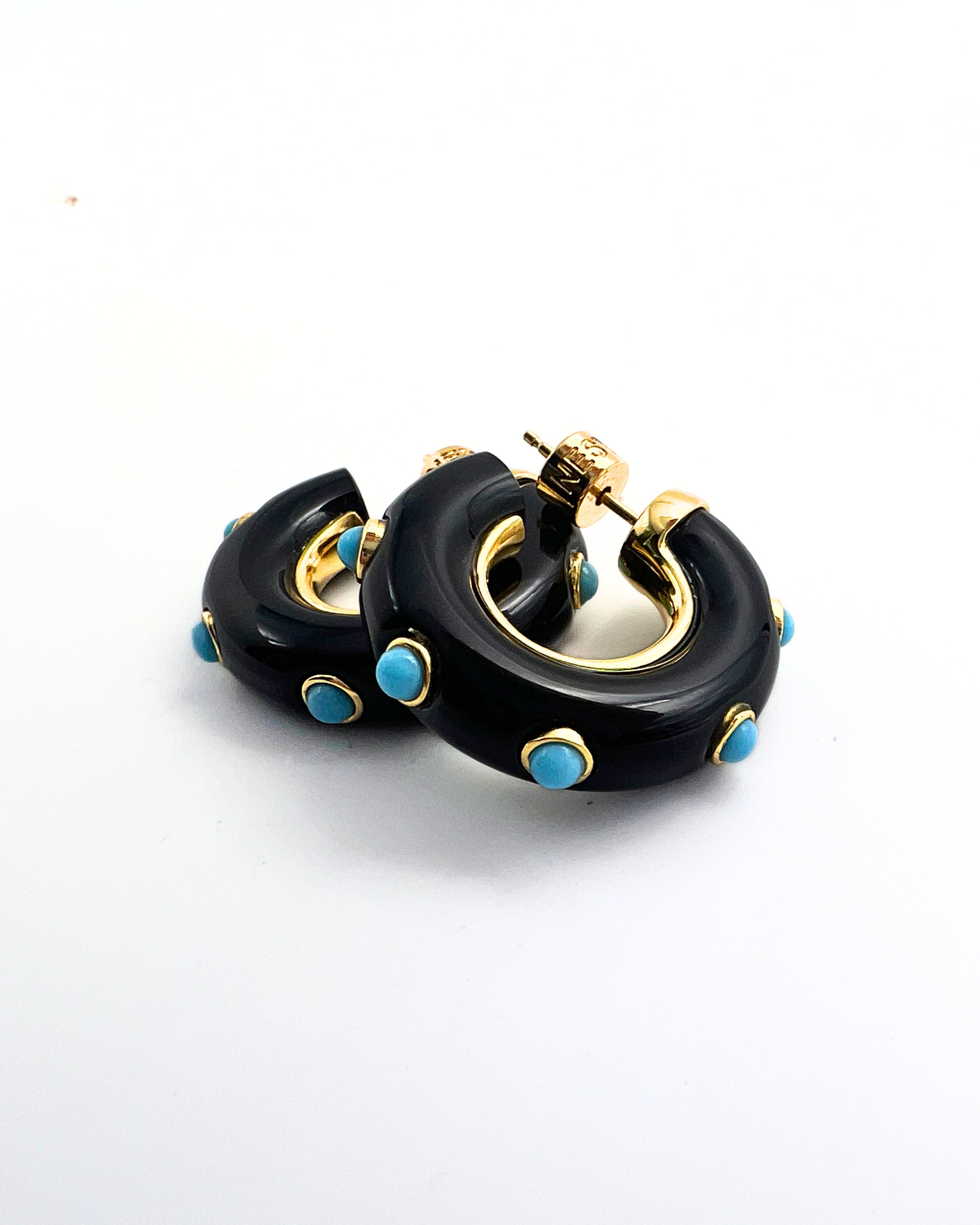 Black Onyx Turquoise Studded Hoop Earrings