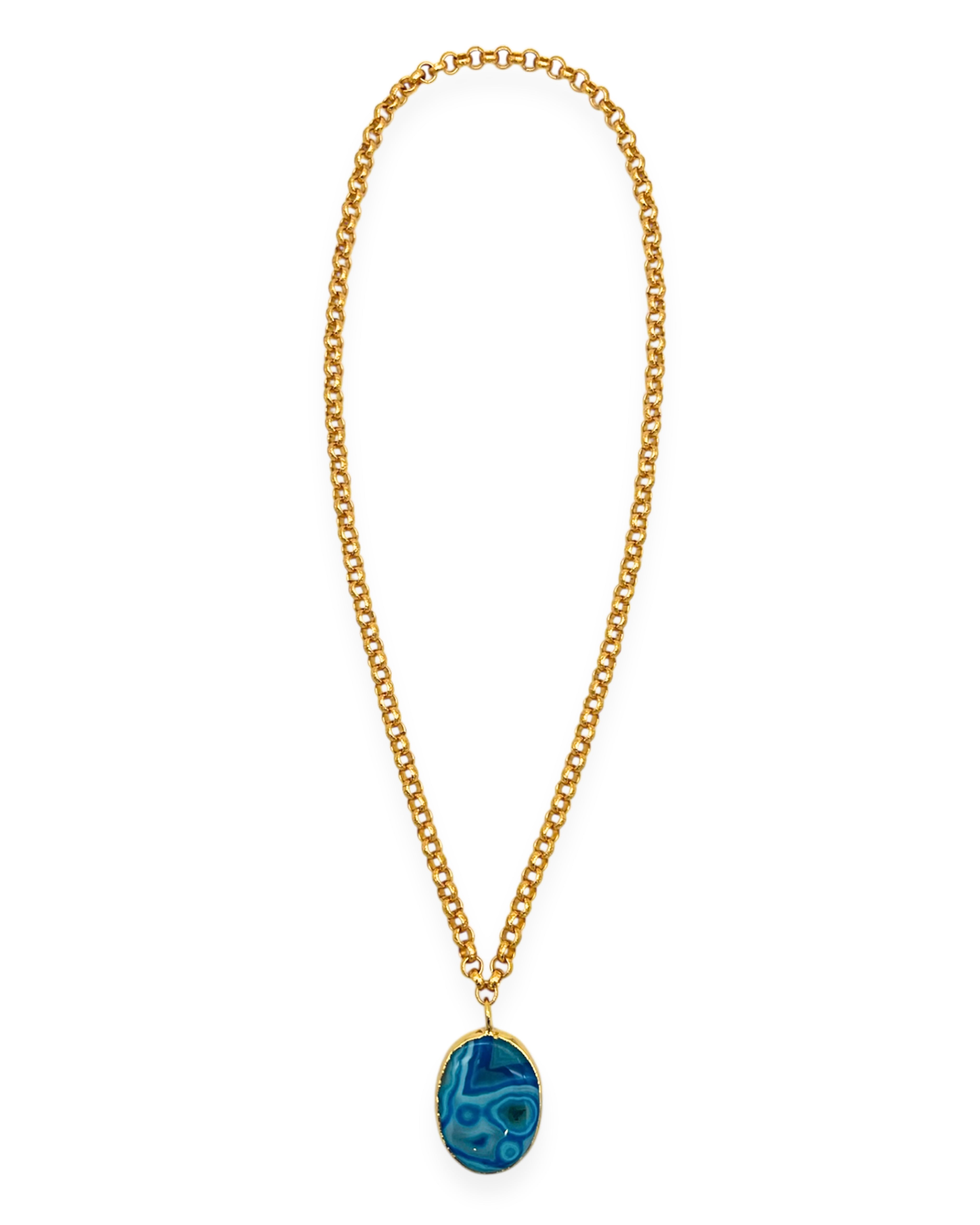 Blue Agate Long Pendant Necklace