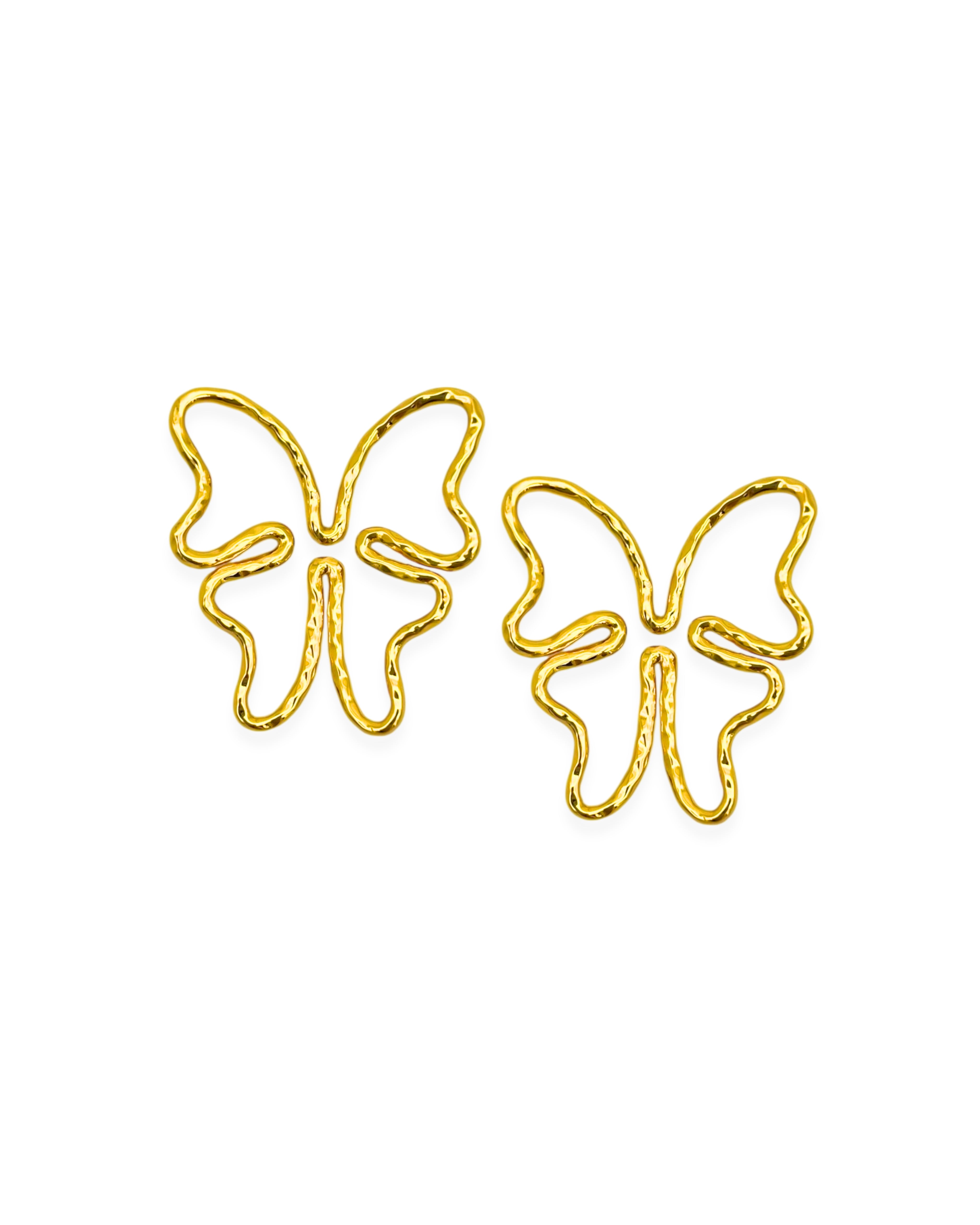 Hammered Gold Butterfly Statement Stud Earrings