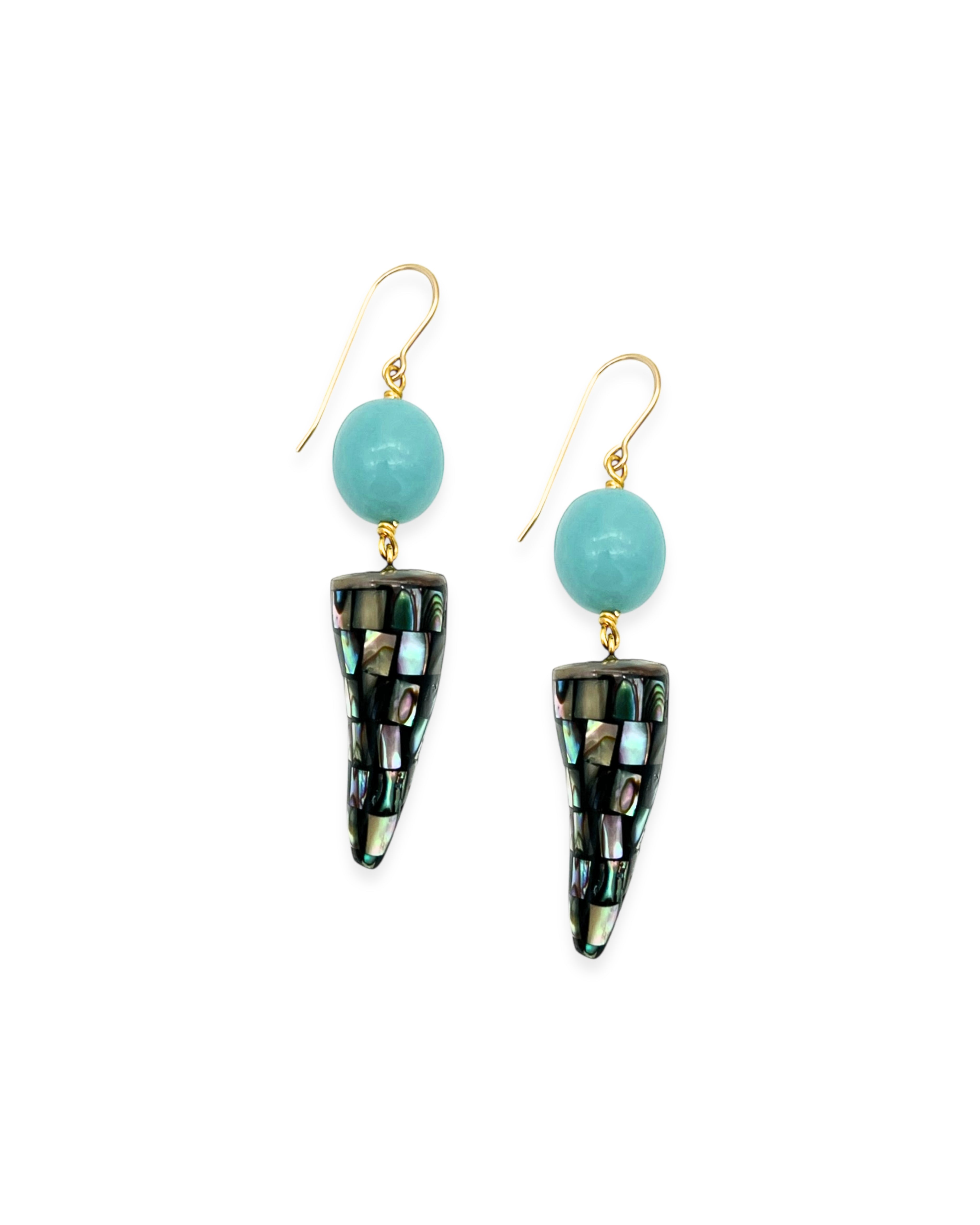 Abalone Tusk Amazonite Drop Earrings