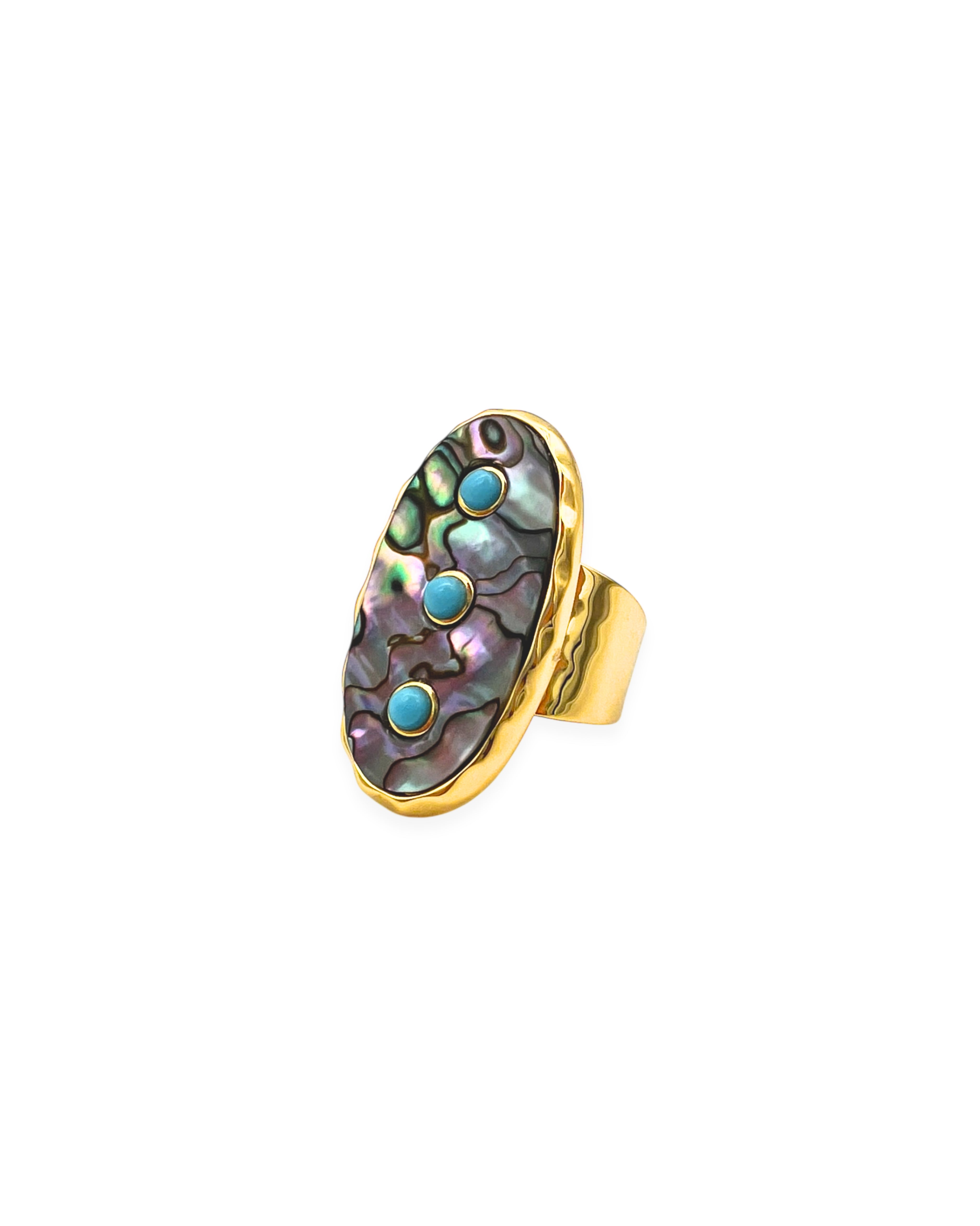 Abalone Turquoise Studded Adjustable Ring