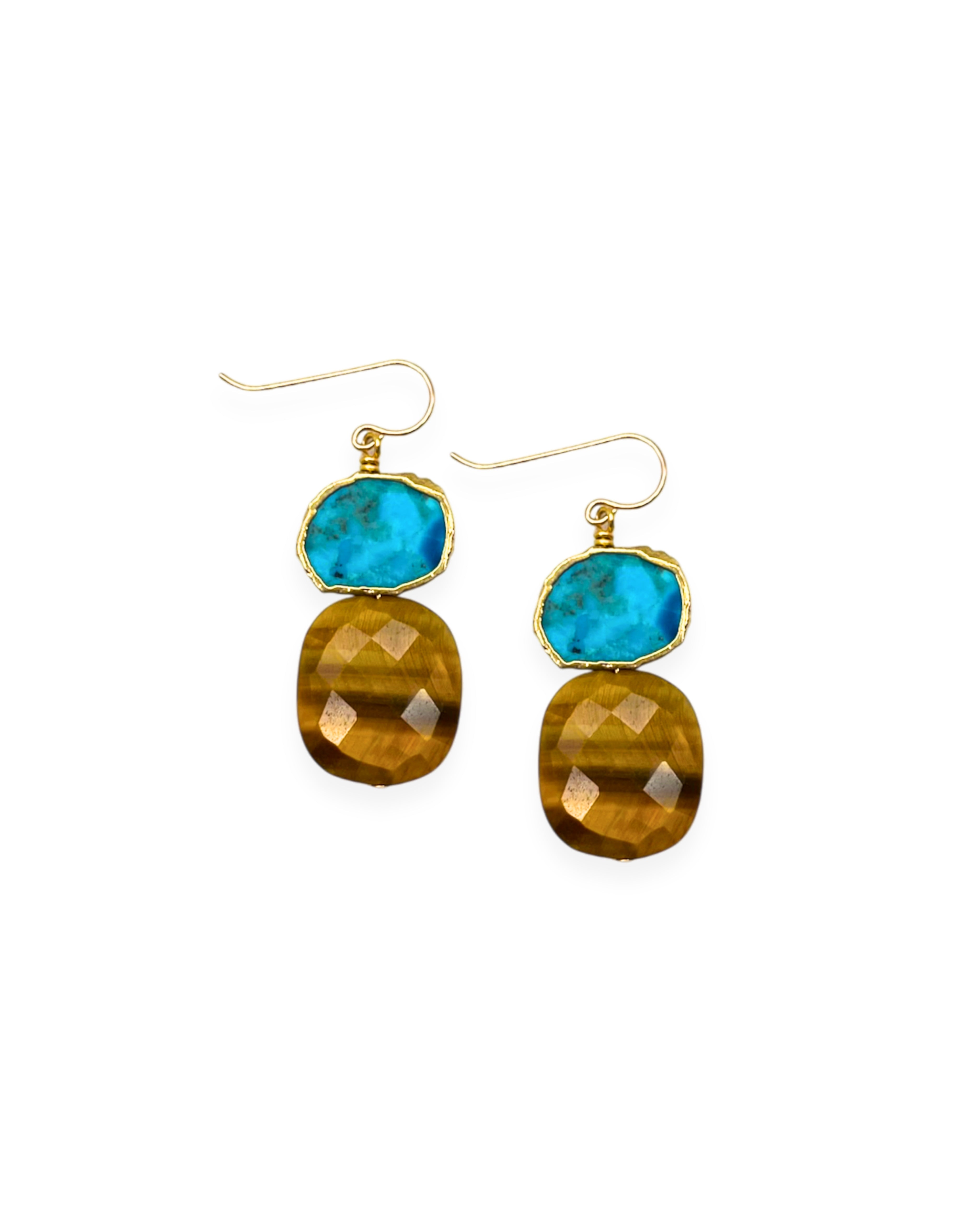 Turquoise Tigers Eye Drop Earrings