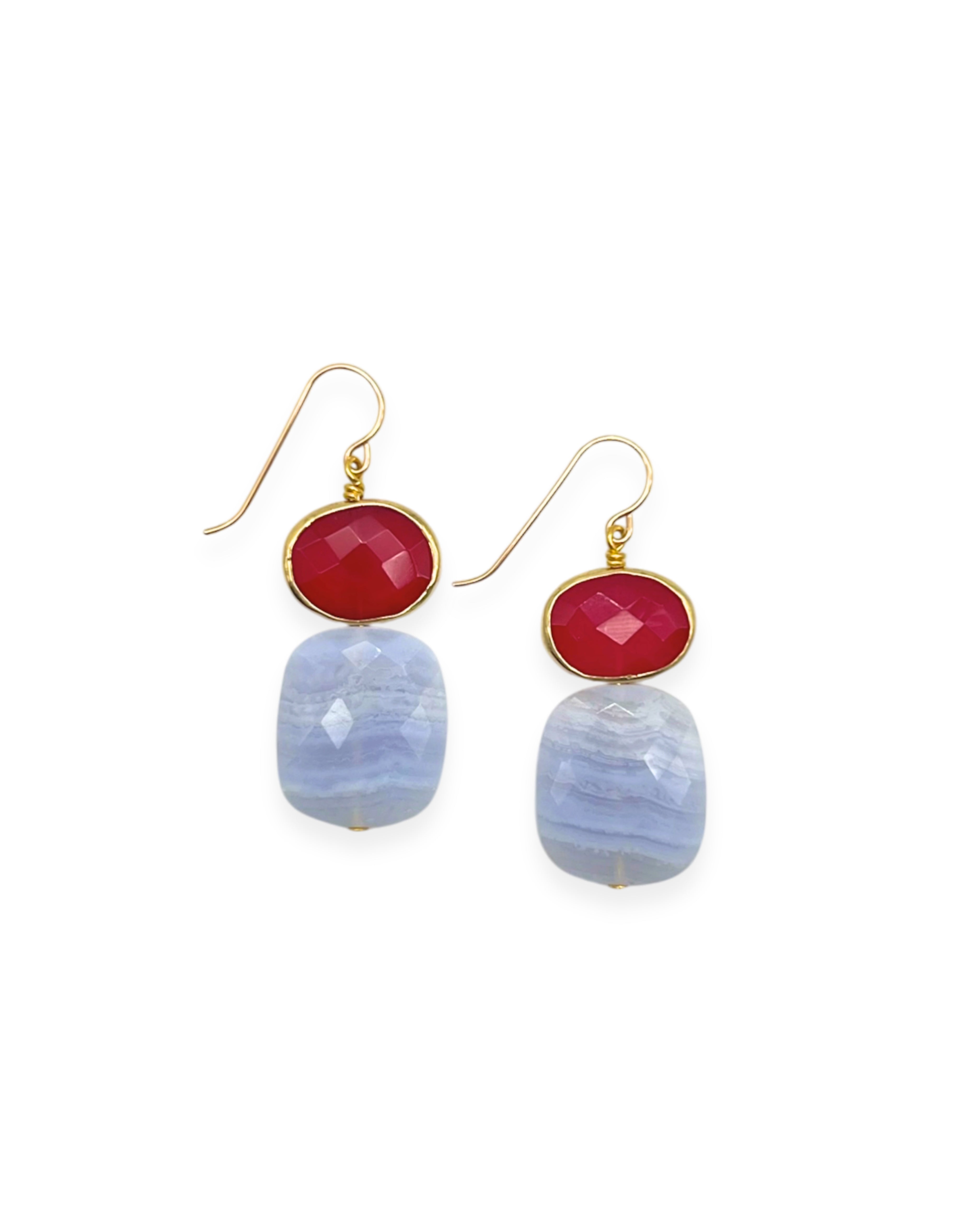 Blue Lace Agate Pink Chalcedony Earrings