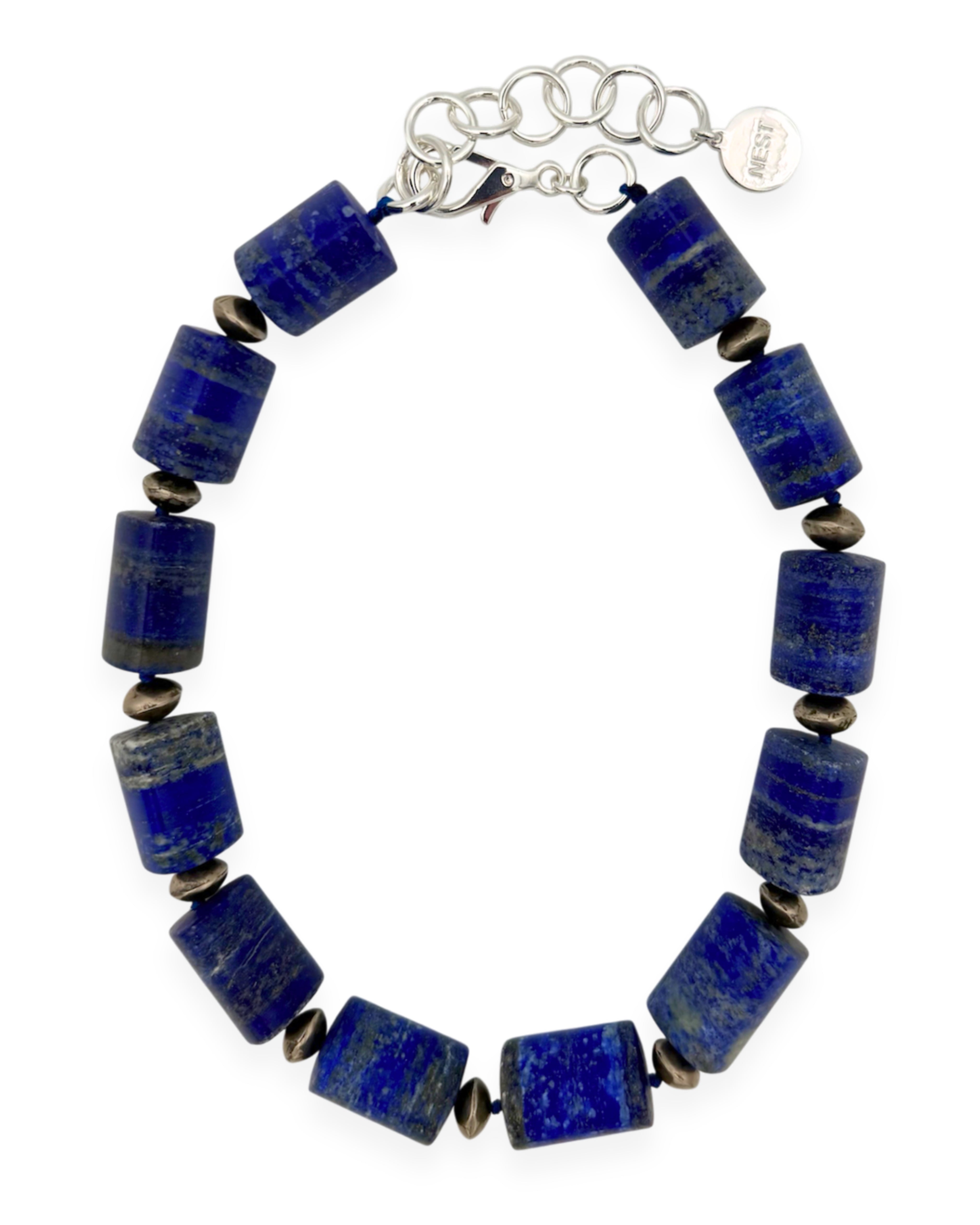 Lapis Barrel Bead Necklace