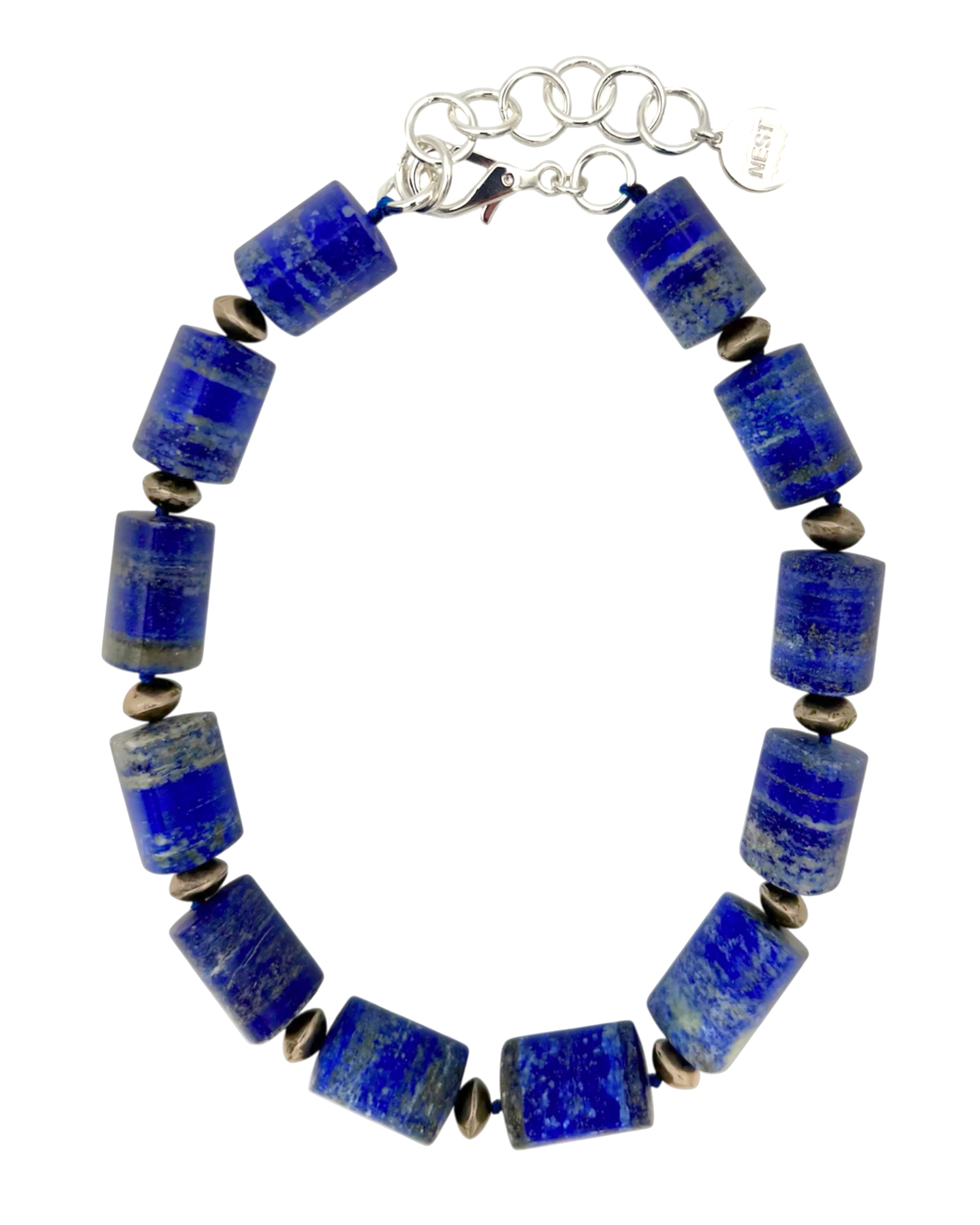 Lapis Barrel Bead Necklace