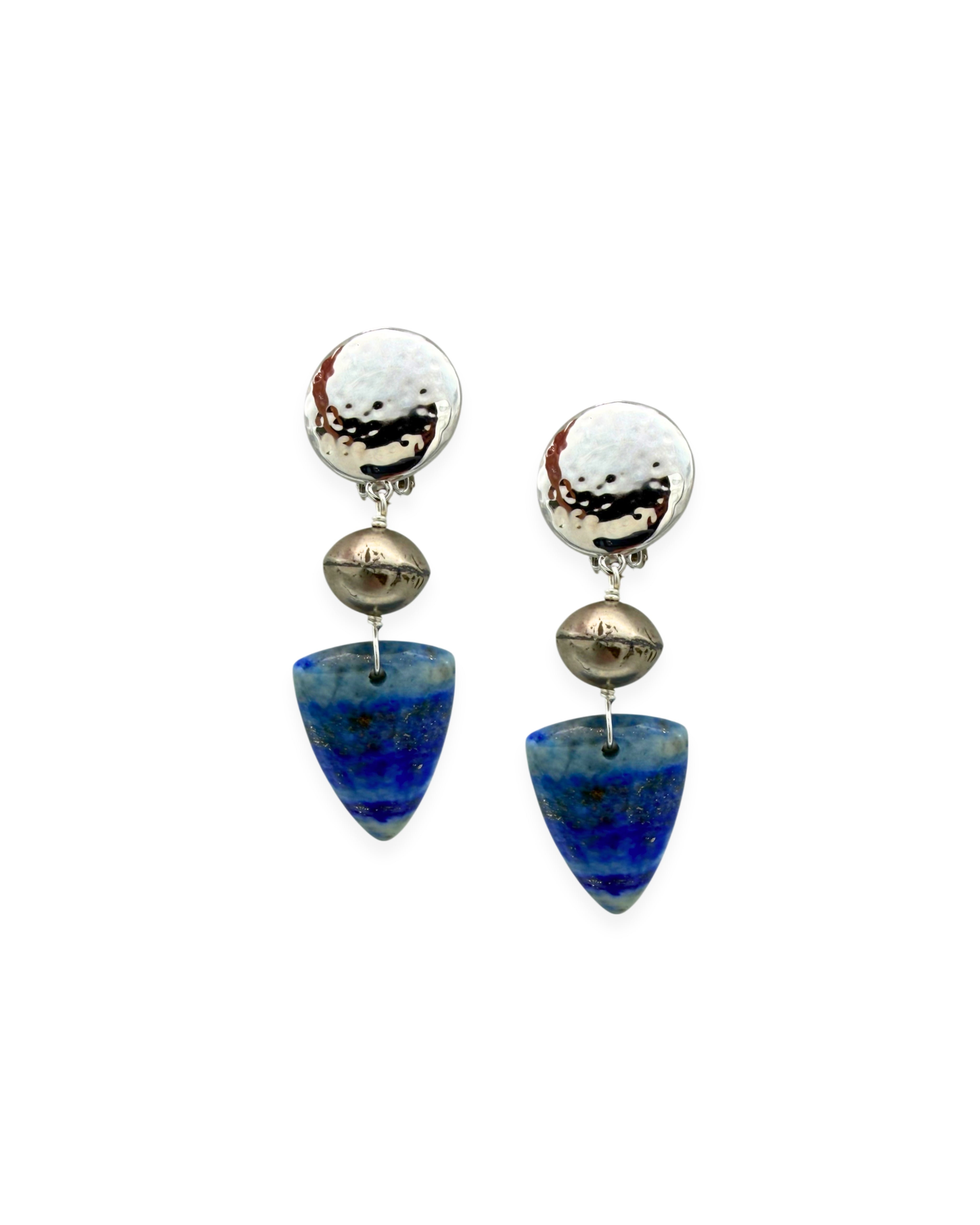 Lapis Triangle Clip Earrings