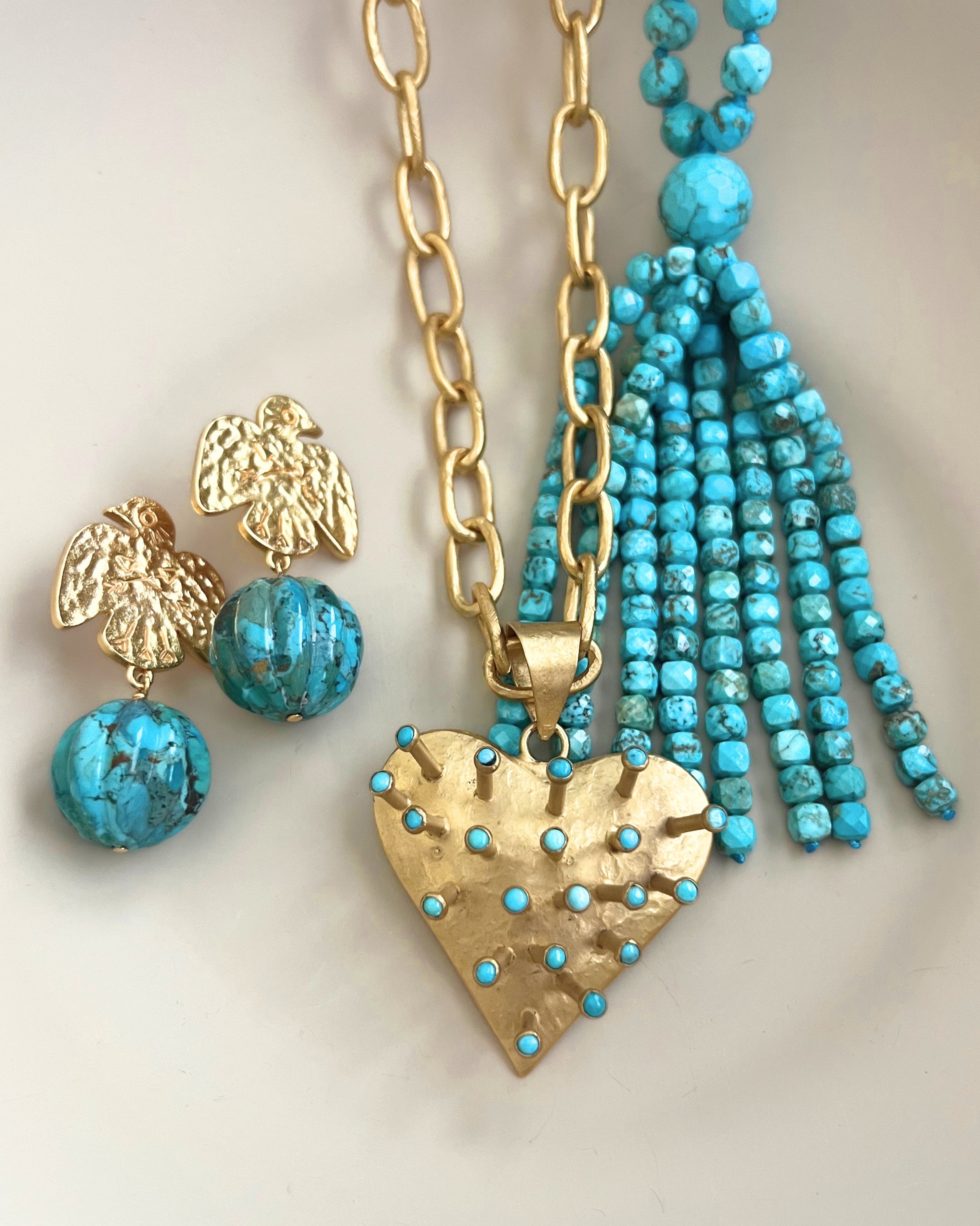 Turquoise Tassel Long Beaded Necklace