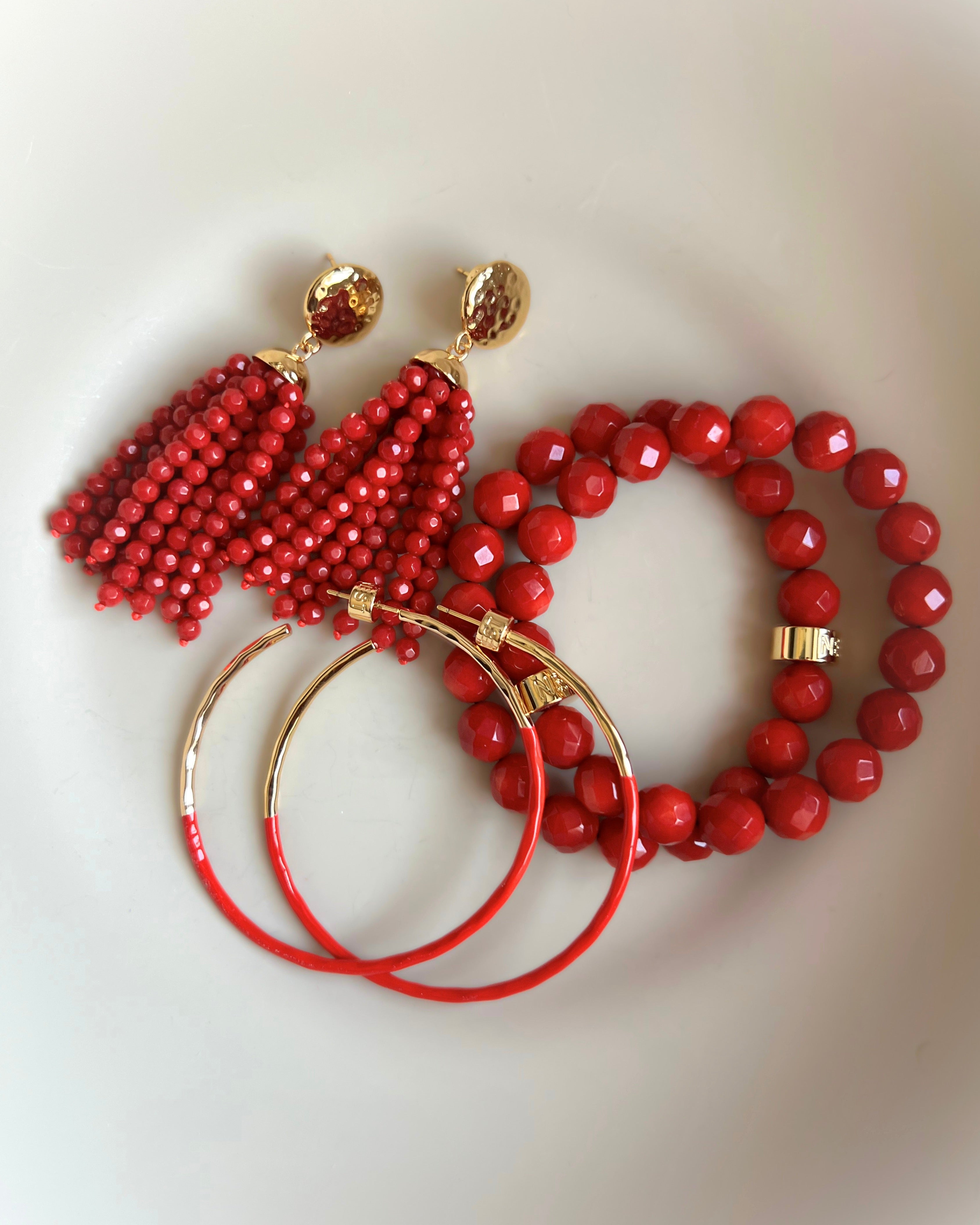 Red Coral Tassel Earrings