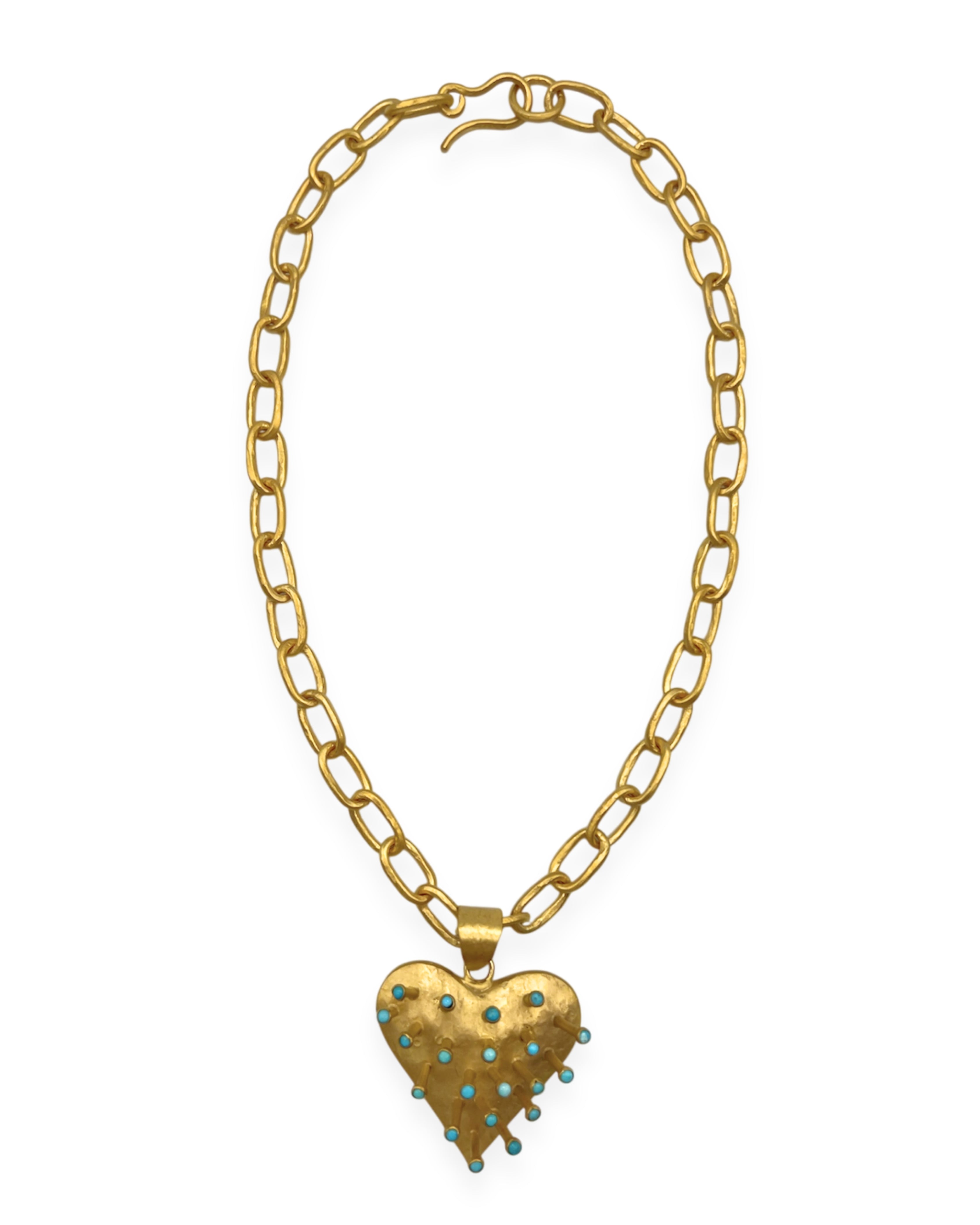 Turquoise Studded Heart Pendant on Chain