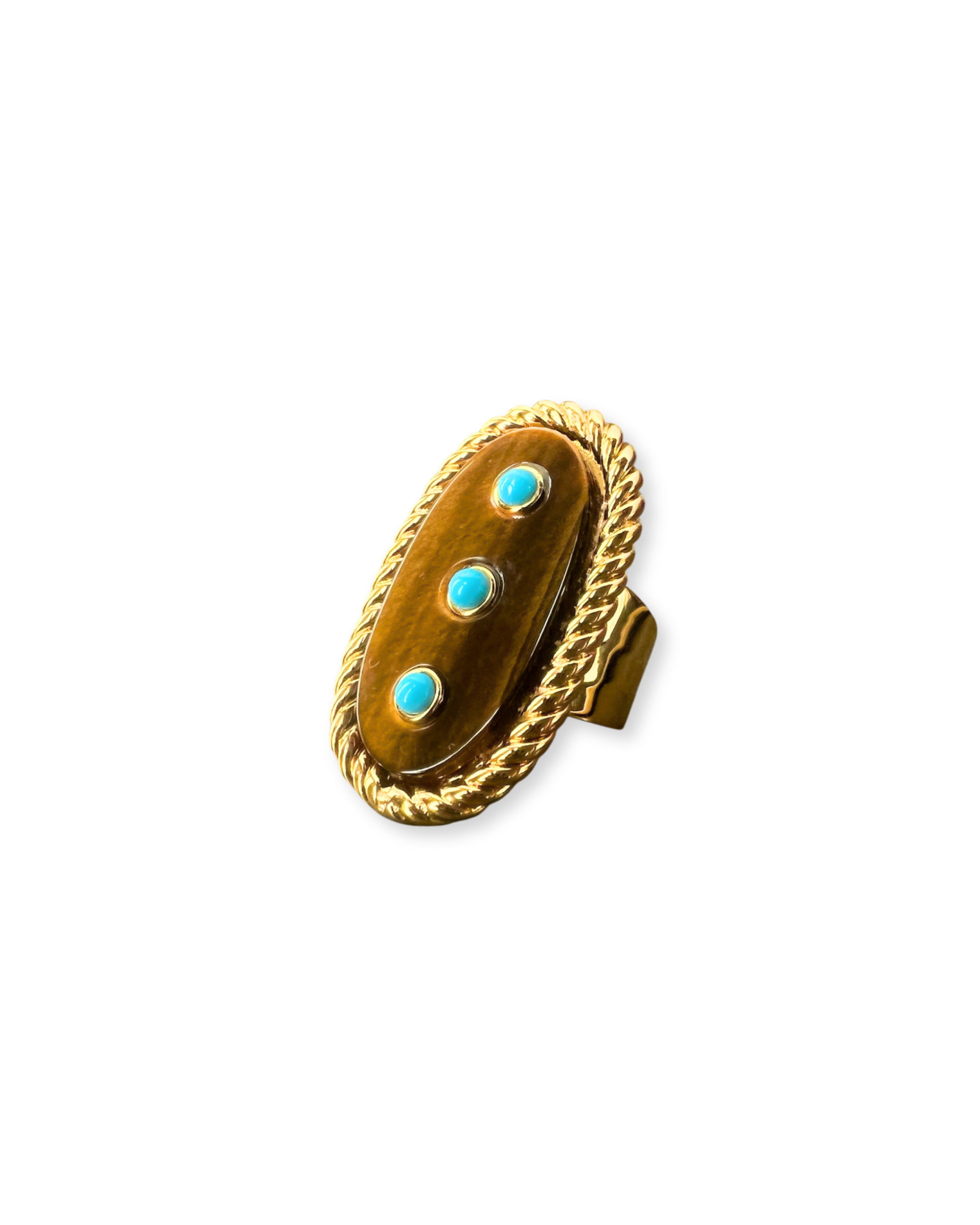 Tigers Eye Turquoise Stud Cowboy Rope Ring