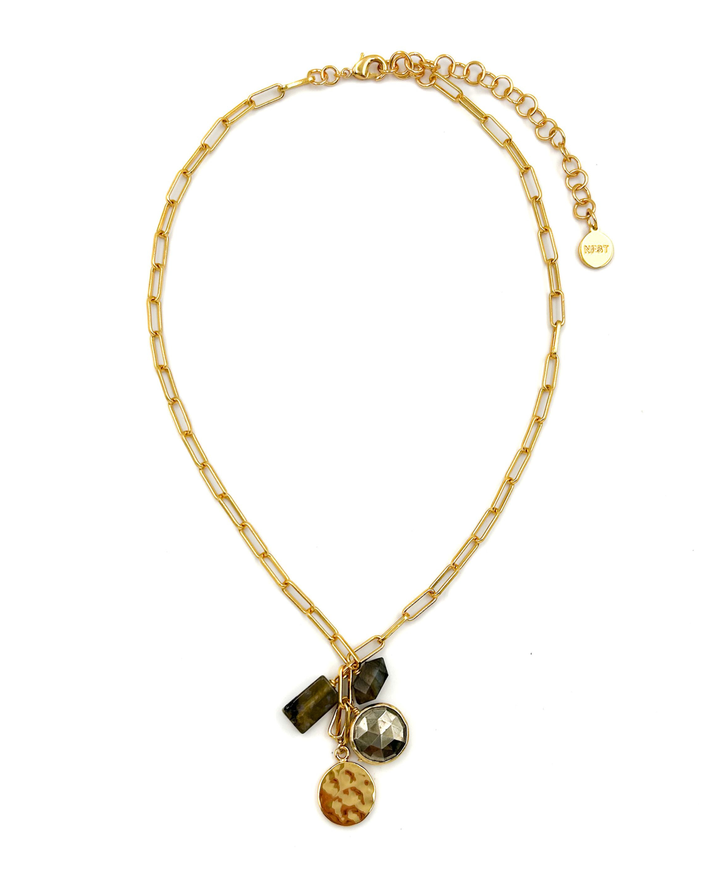 Labradorite Paperclip Charm Necklace