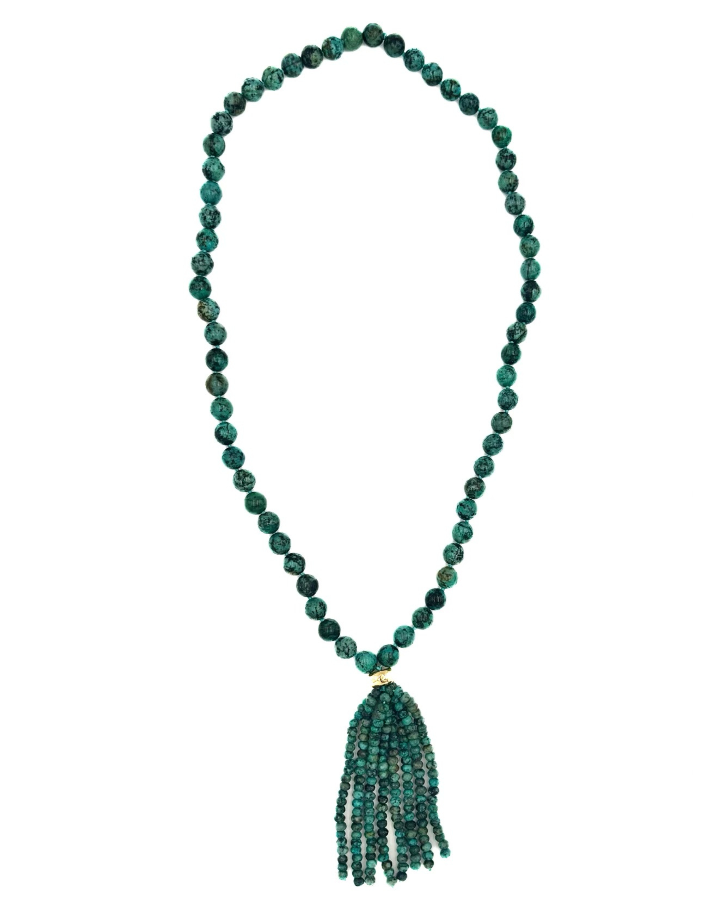 African Turquoise Beaded Tassel Necklace