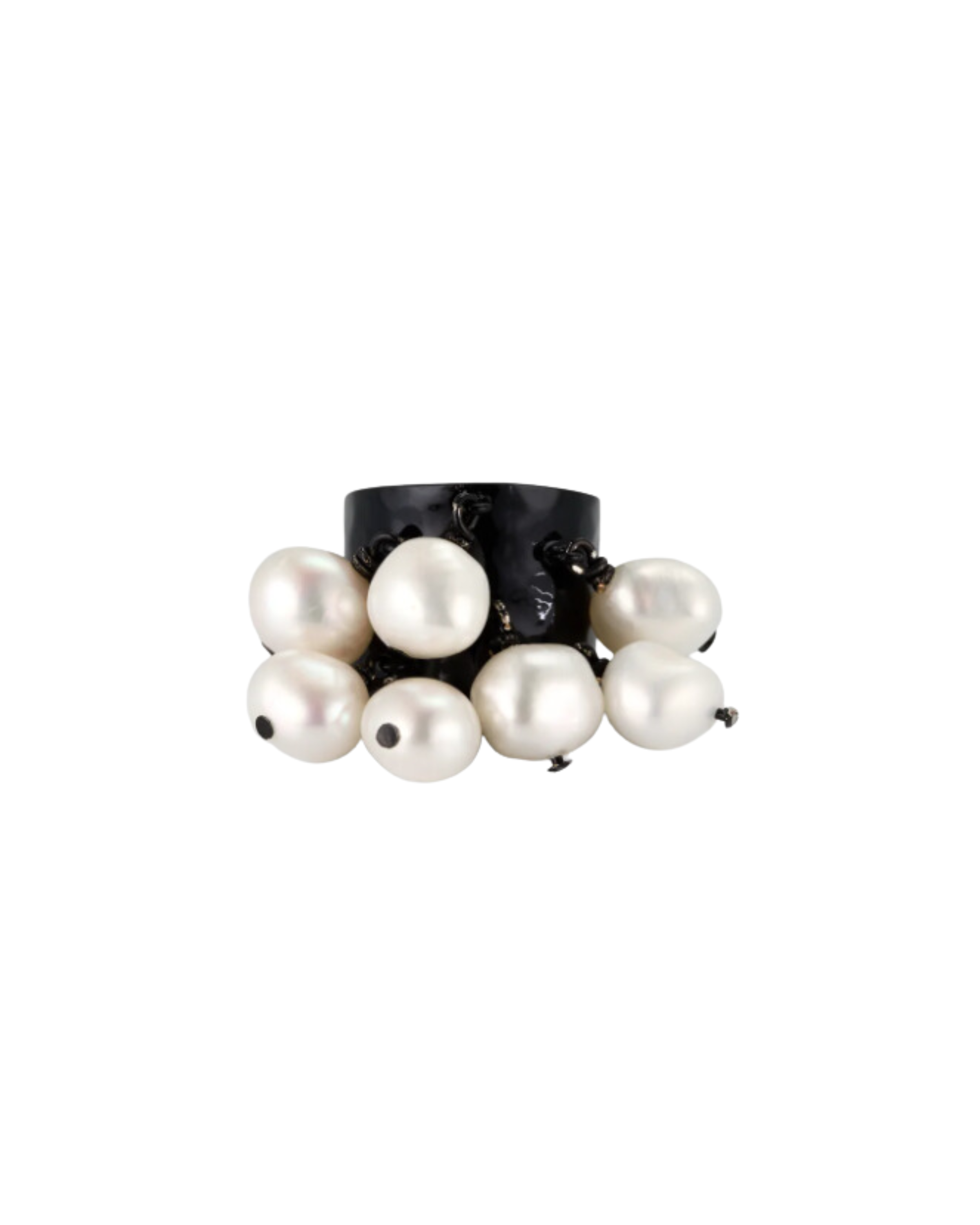 Pearl Charm Adjustable Black Ring
