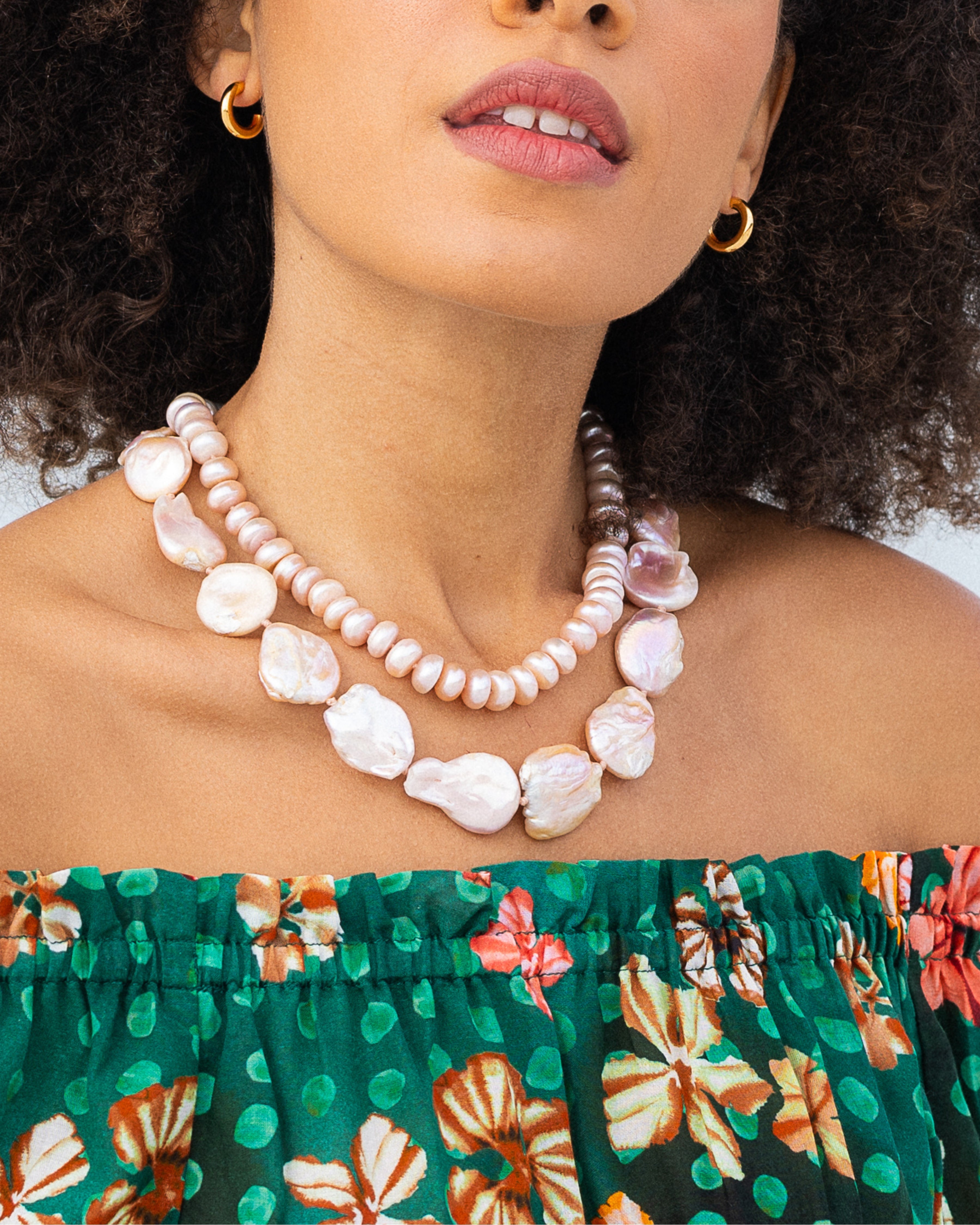 Pale Peach Baroque Pearl Necklace