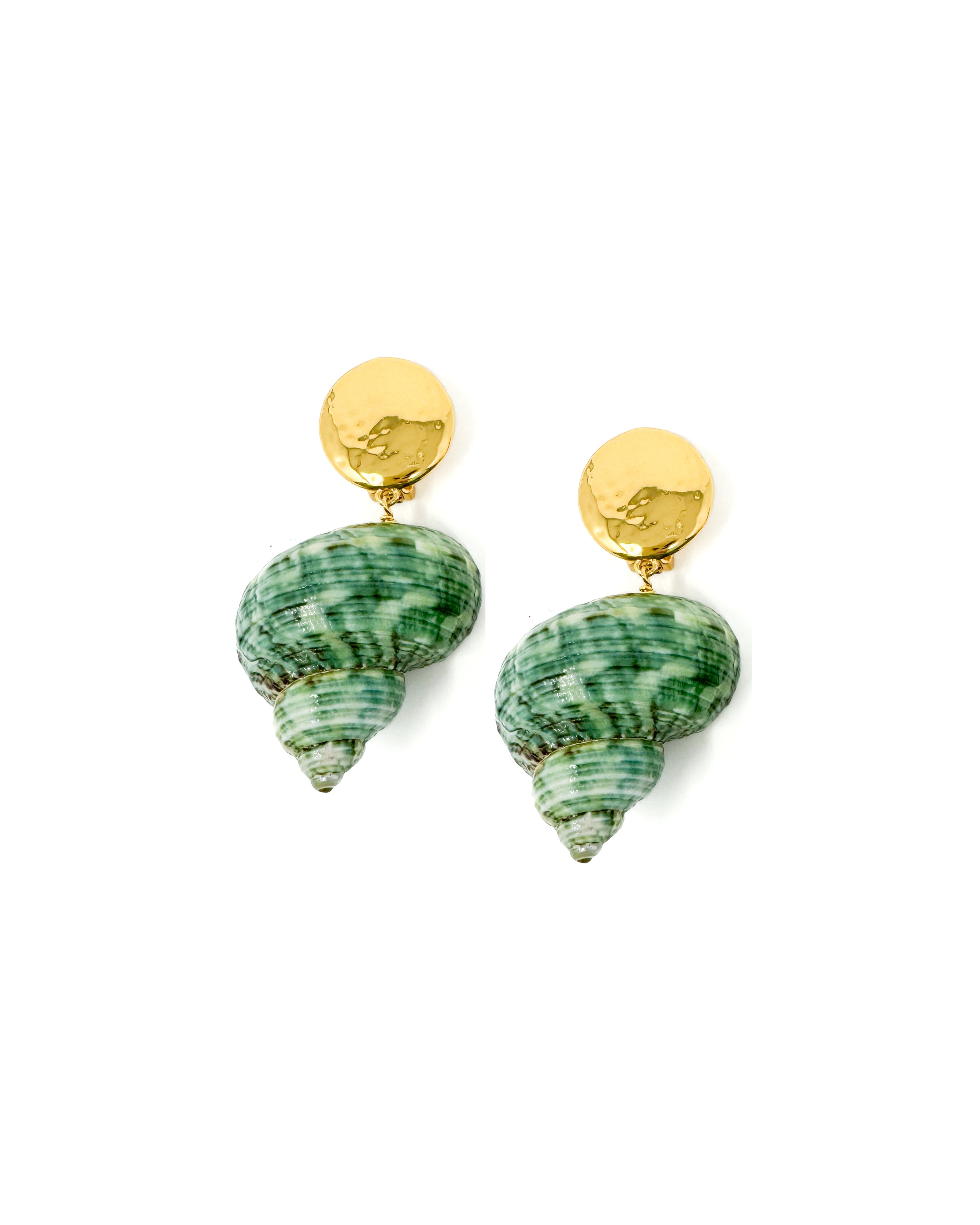 Green Seashell Drop Clip Back Earrings