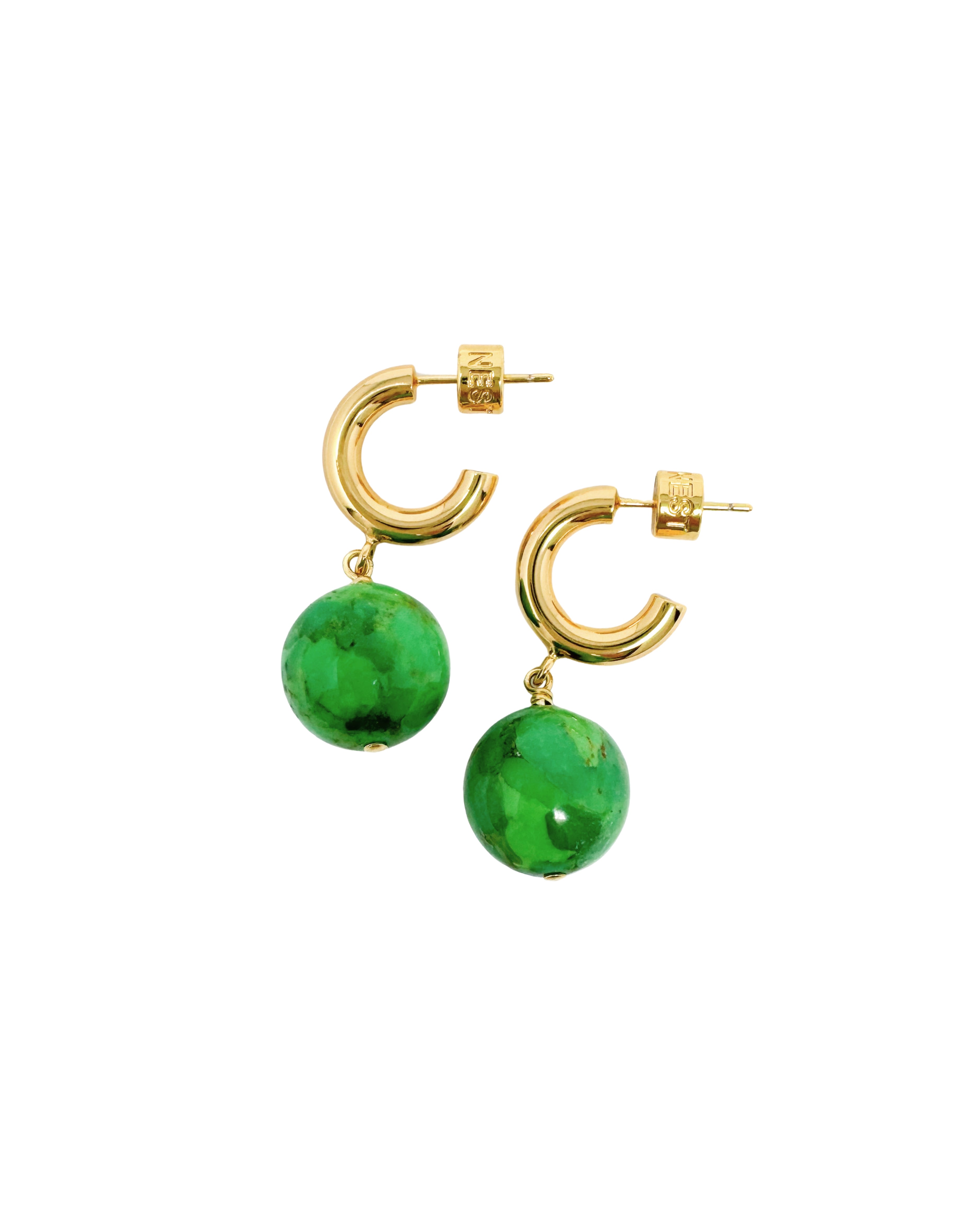 Green Turquoise Huggie Hoop Earrings