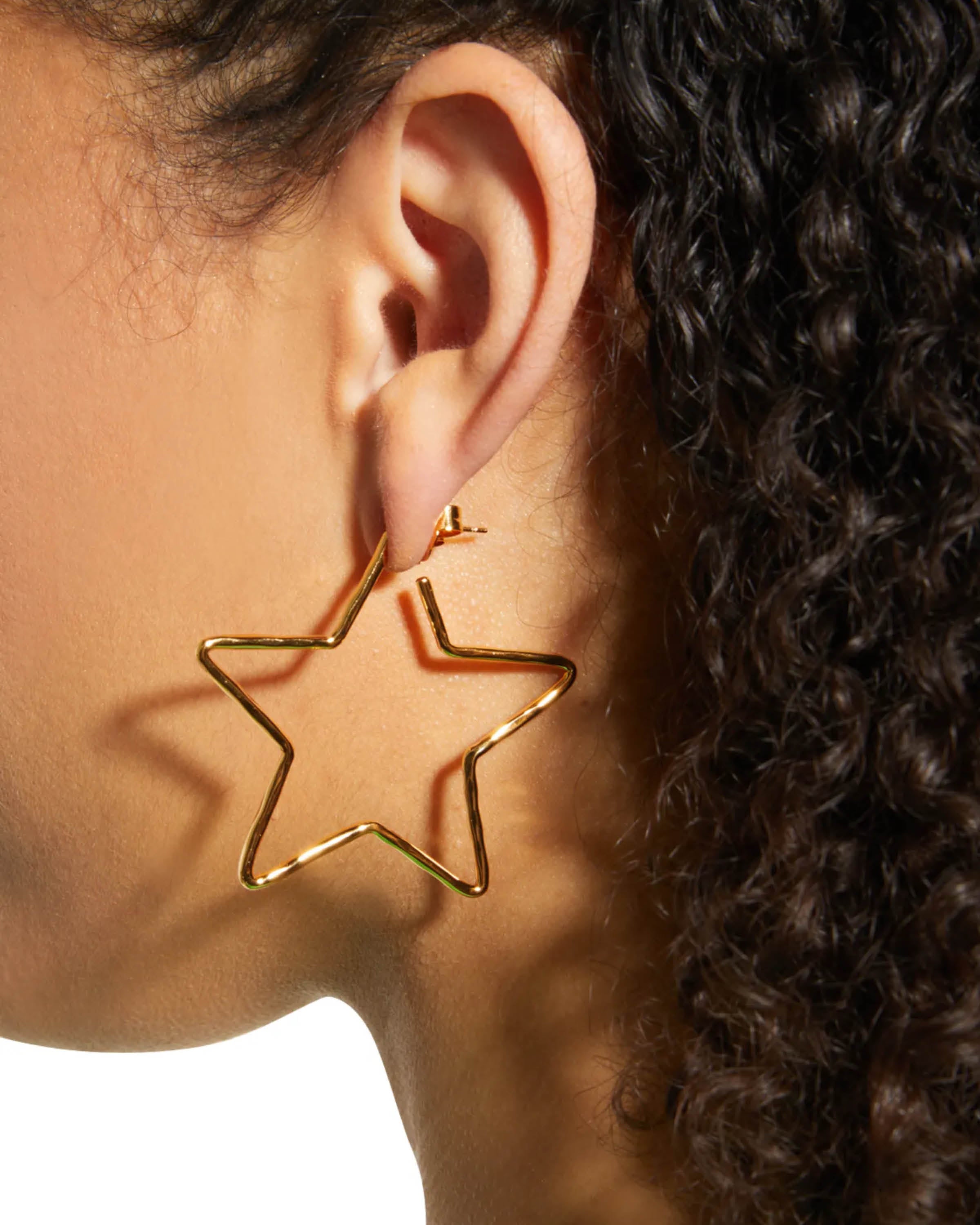 Gold Star Skinny Hoop Earrings