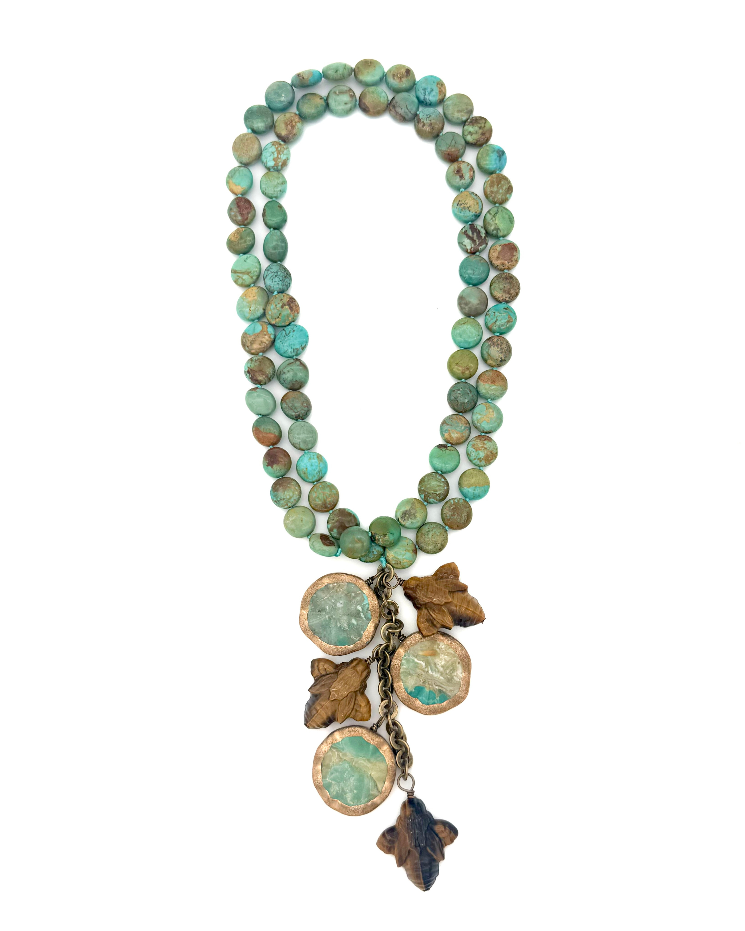 Turquoise Long Necklace with Charms