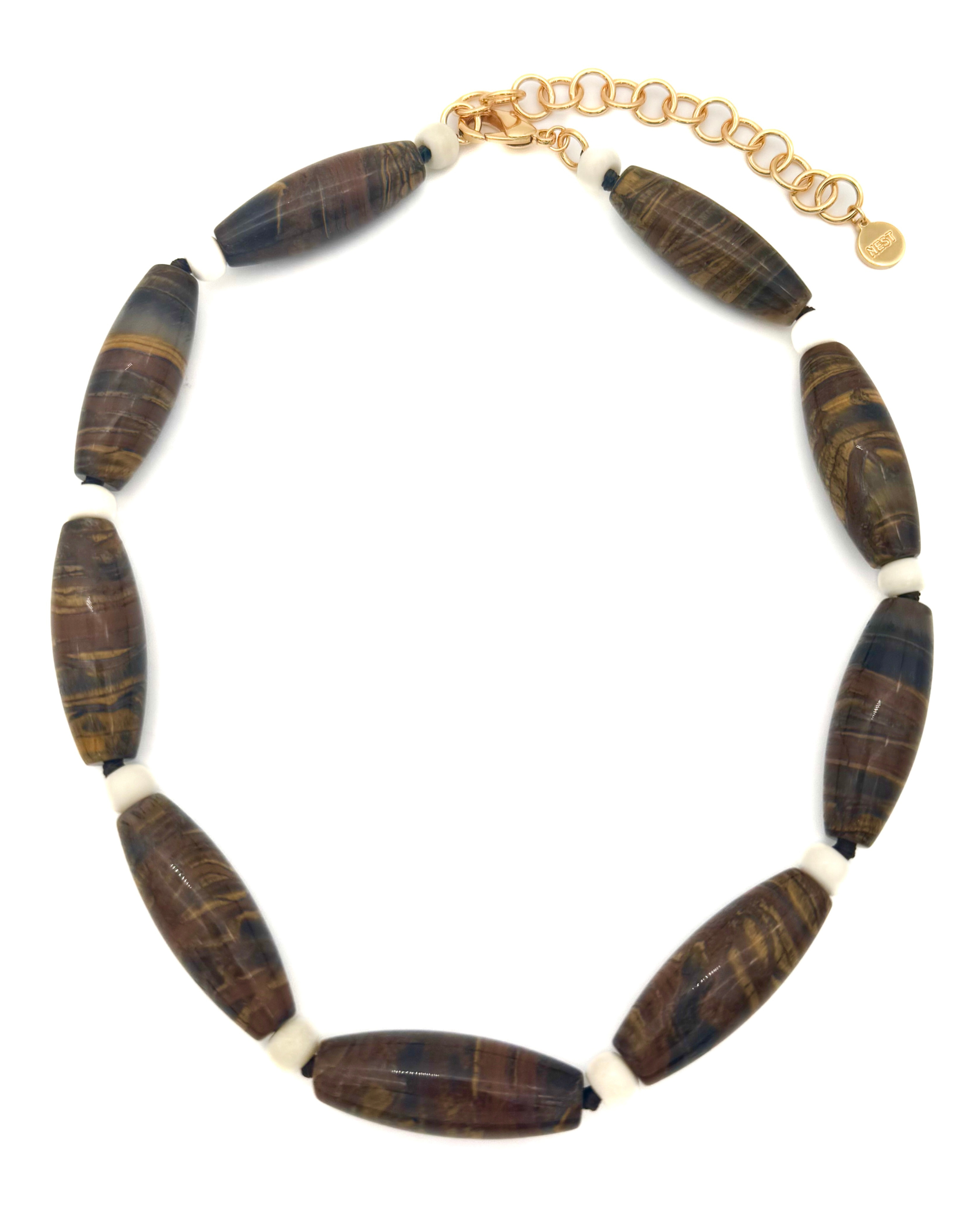 Tigers Eye Barrel Bead Necklace