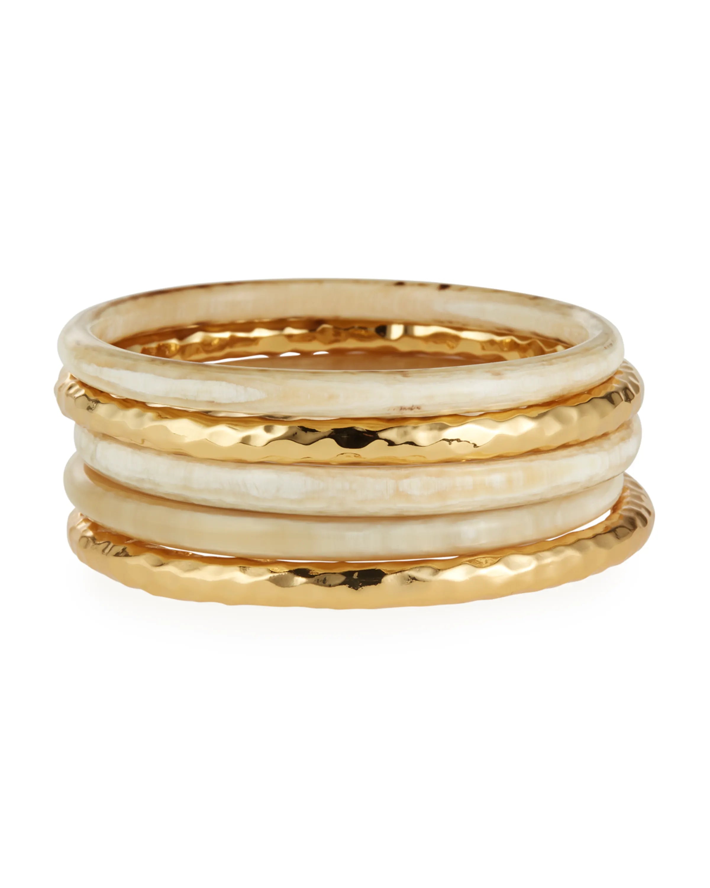 Blonde Horn and Hammered Gold Bangle Set